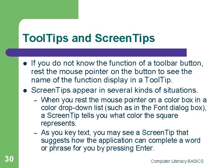 Tool. Tips and Screen. Tips l l If you do not know the function