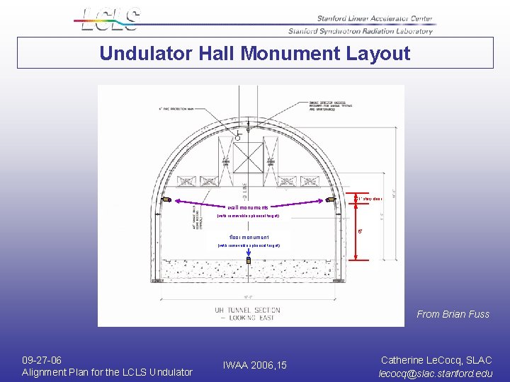 Undulator Hall Monument Layout 1‘ stay-clear wall monuments (with removable spherical target) floor monument Undulator Hall Monument Layout 1‘ stay-clear wall monuments (with removable spherical target) floor monument