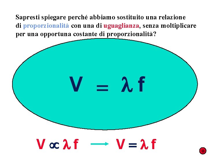 Sapresti spiegare perché abbiamo sostituito una relazione di proporzionalità con una di uguaglianza, senza