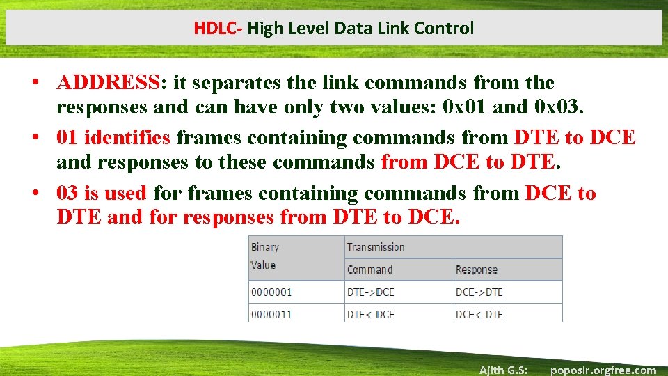 HDLC- High Level Data Link Control • ADDRESS: it separates the link commands from