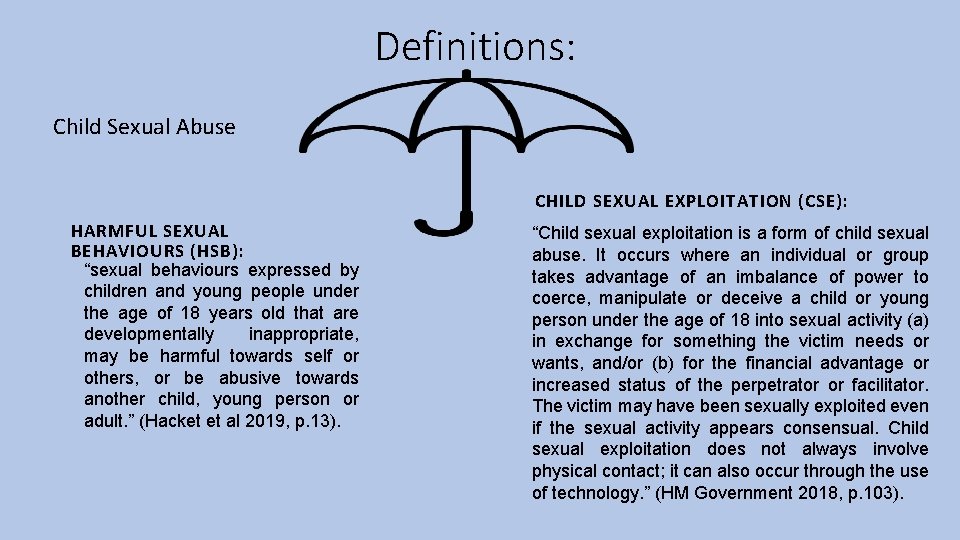 Definitions: Child Sexual Abuse CHILD SEXUAL EXPLOITATION (CSE): HARMFUL SEXUAL BEHAVIOURS (HSB): “sexual behaviours
