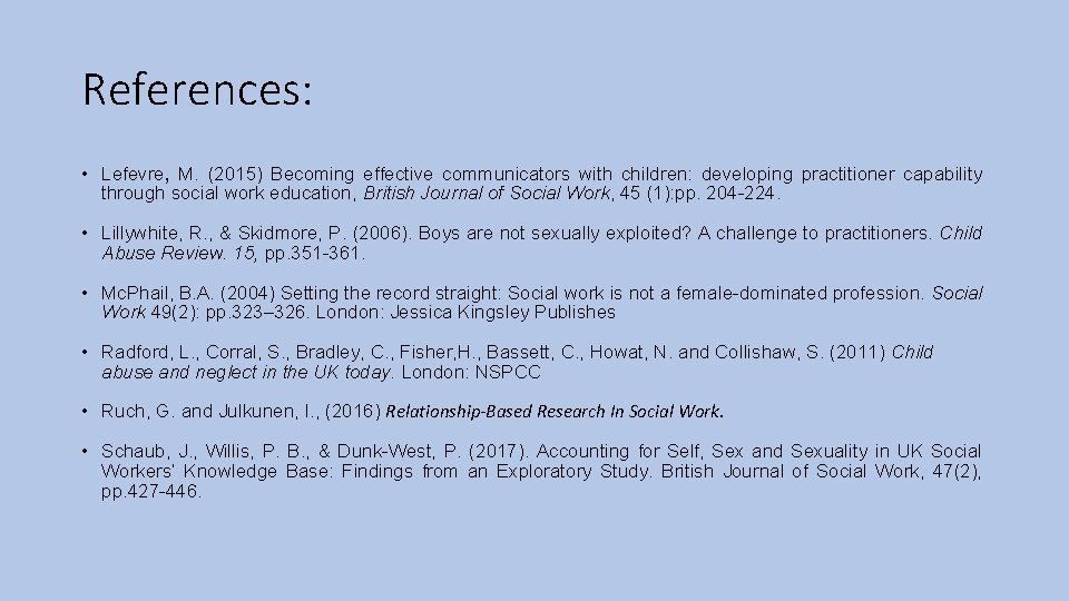 References: • Lefevre, M. (2015) Becoming effective communicators with children: developing practitioner capability through