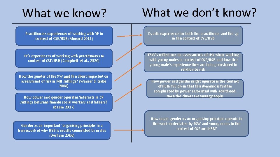 What we know? What we don’t know? Practitioners experiences of working with YP in