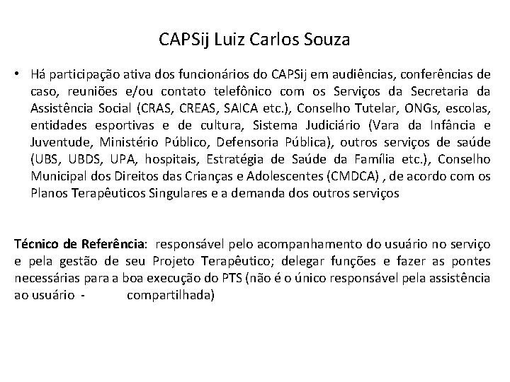 CAPSij Luiz Carlos Souza • Há participação ativa dos funcionários do CAPSij em audiências,