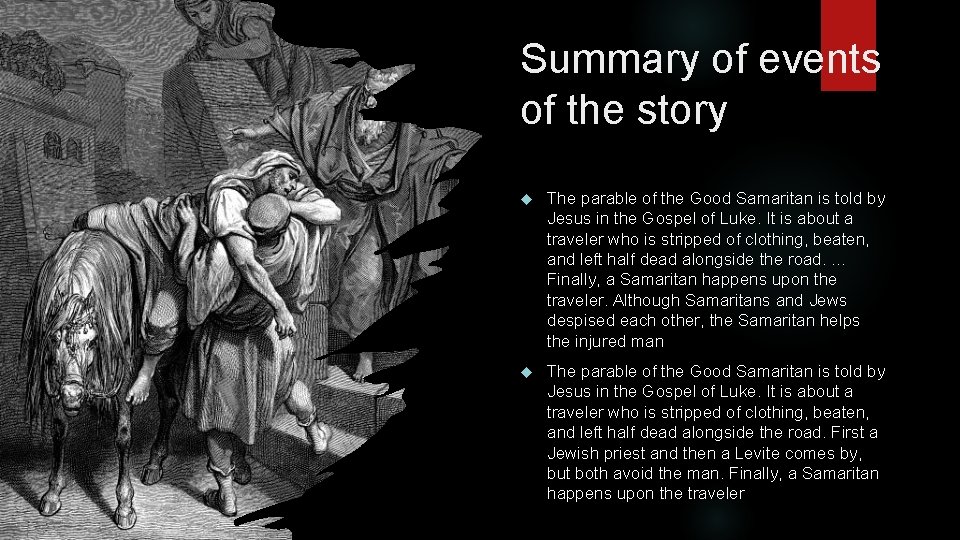 Summary of events of the story The parable of the Good Samaritan is told