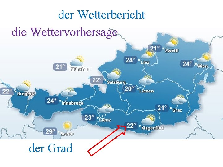 der Wetterbericht die Wettervorhersage der Grad 