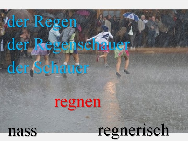 der Regenschauer der Schauer regnen nass regnerisch 