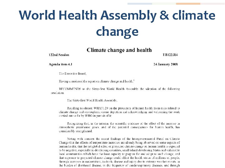 World Health Assembly & climate change 