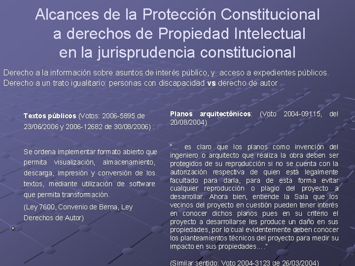 Alcances de la Protección Constitucional a derechos de Propiedad Intelectual en la jurisprudencia constitucional