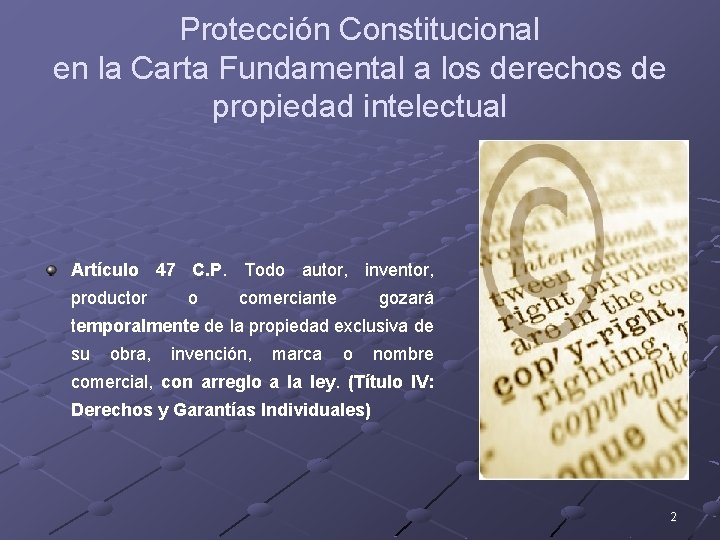 Protección Constitucional en la Carta Fundamental a los derechos de propiedad intelectual Artículo 47