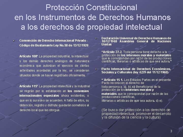 Protección Constitucional en los Instrumentos de Derechos Humanos a los derechos de propiedad intelectual