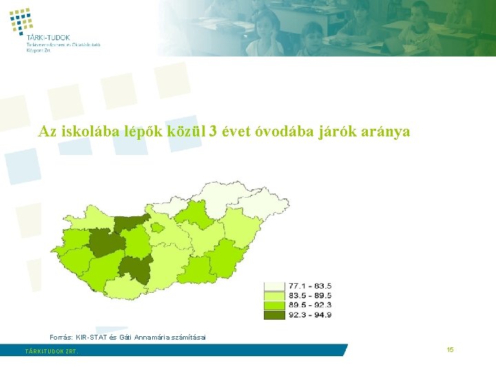 Az iskolába lépők közül 3 évet óvodába járók aránya Forrás: KIR-STAT és Gáti Annamária