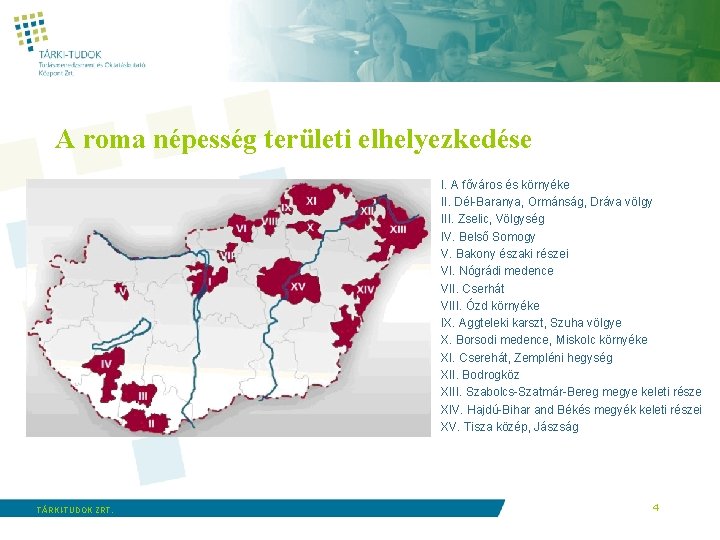 A roma népesség területi elhelyezkedése I. A főváros és környéke II. Dél-Baranya, Ormánság, Dráva