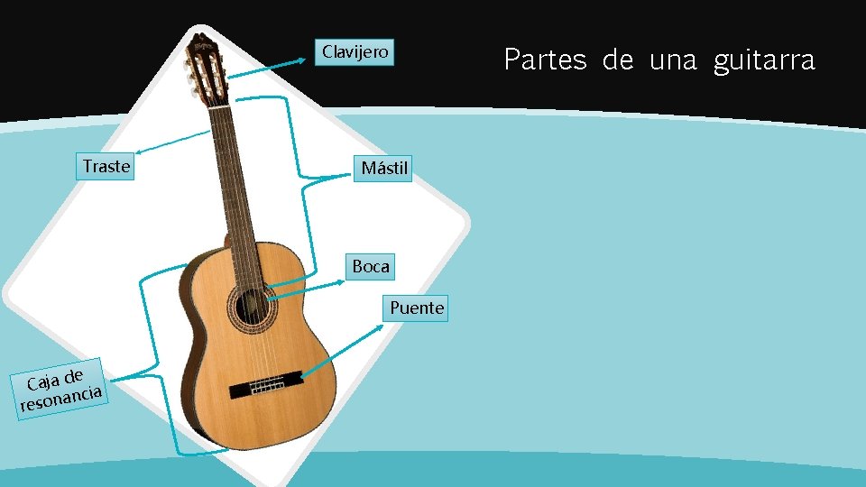 Partes de una guitarra Clavijero Traste Mástil Boca Puente e Caja d ia anc