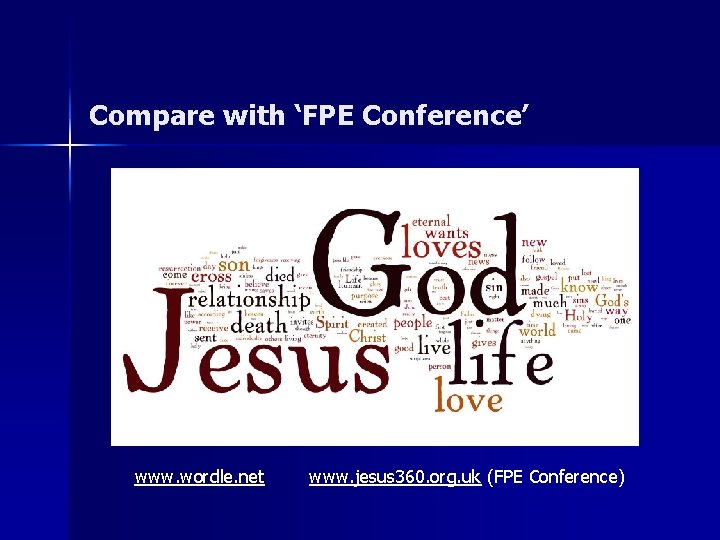 Compare with ‘FPE Conference’ www. wordle. net www. jesus 360. org. uk (FPE Conference)