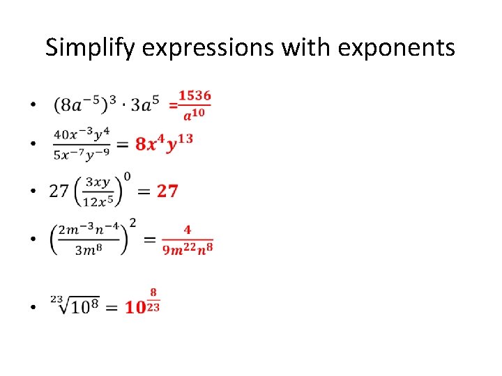 Simplify expressions with exponents • 