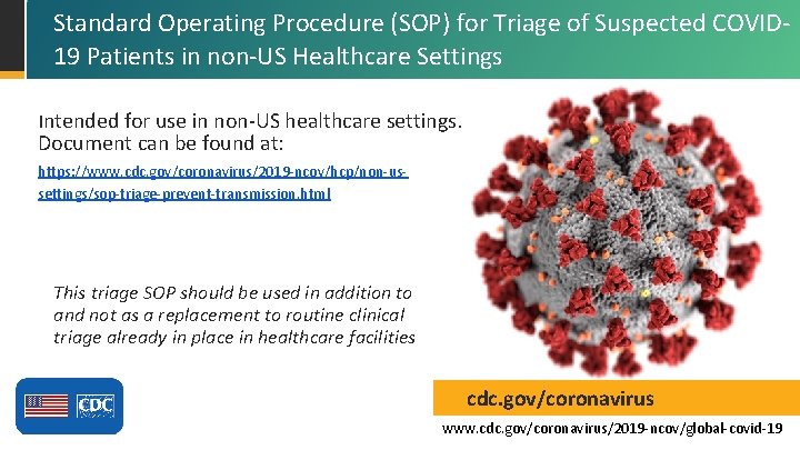 Standard Operating Procedure (SOP) for Triage of Suspected COVID 19 Patients in non-US Healthcare