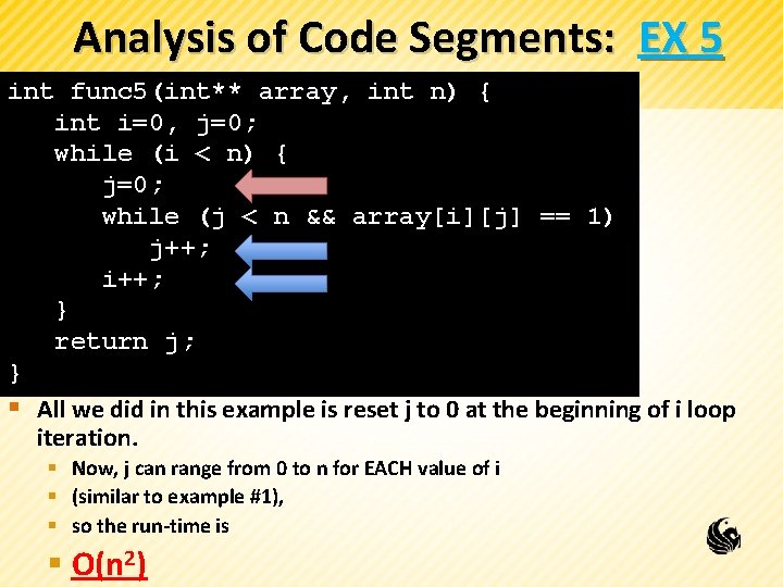 Analysis of Code Segments: EX 5 int func 5(int** array, int n) { int
