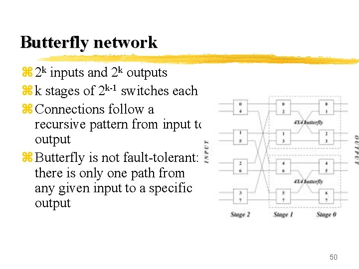 Butterfly network z 2 k inputs and 2 k outputs z k stages of