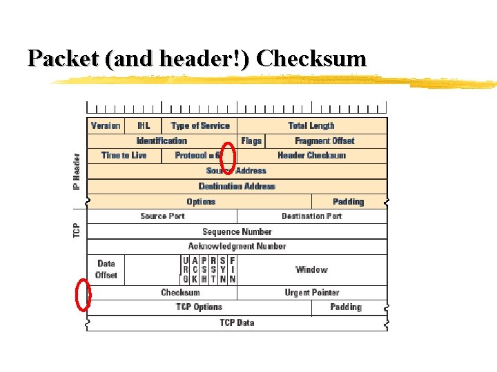 Packet (and header!) Checksum 