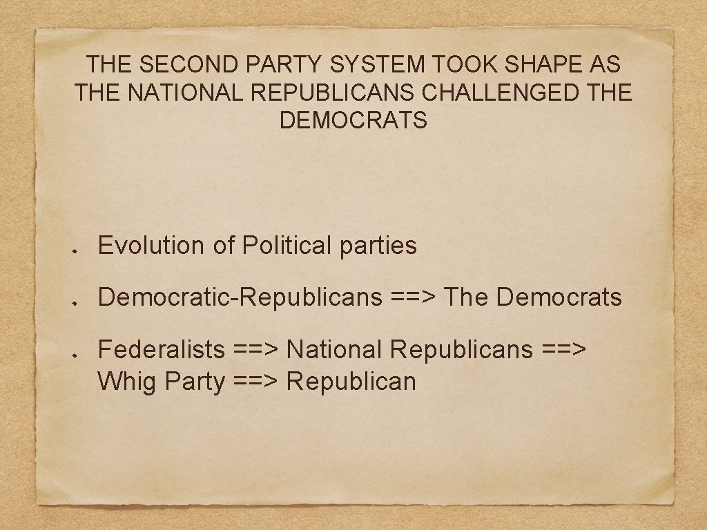 THE SECOND PARTY SYSTEM TOOK SHAPE AS THE NATIONAL REPUBLICANS CHALLENGED THE DEMOCRATS Evolution