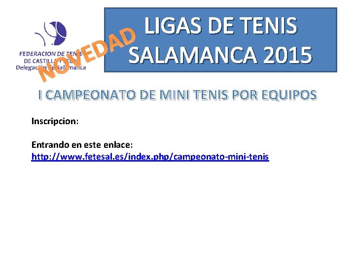 N LIGAS DE TENIS D A D SALAMANCA 2015 E V O I CAMPEONATO