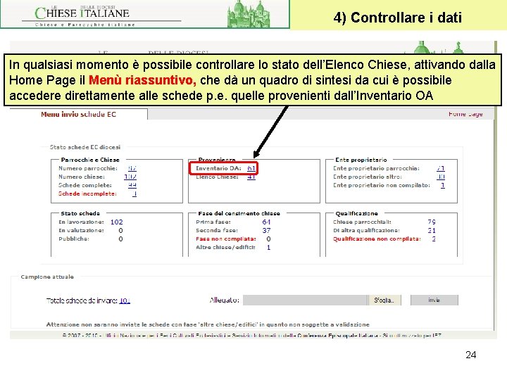 4) Controllare i dati In qualsiasi momento è possibile controllare lo stato dell’Elenco Chiese,