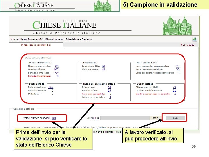 5) Campione in validazione Prima dell’invio per la validazione, si può verificare lo stato