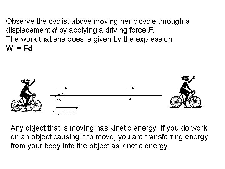 Observe the cyclist above moving her bicycle through a displacement d by applying a