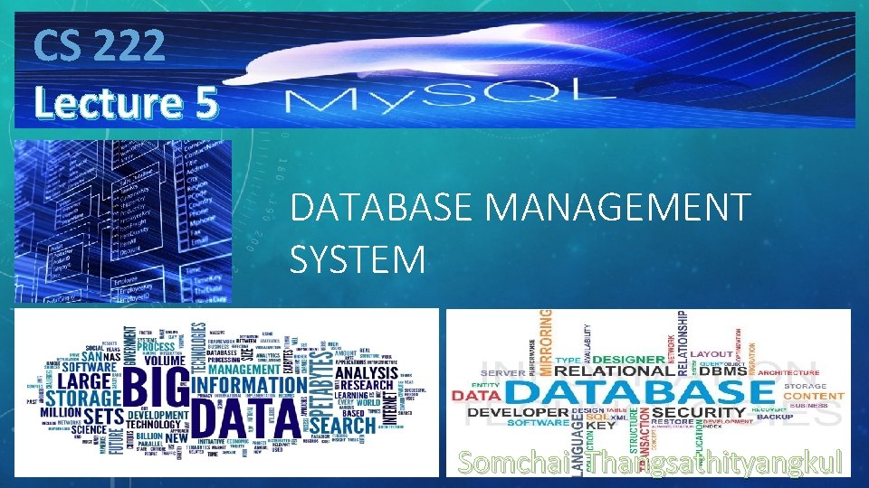 CS 222 Lecture 5 DATABASE MANAGEMENT SYSTEM Somchai Thangsathityangkul 