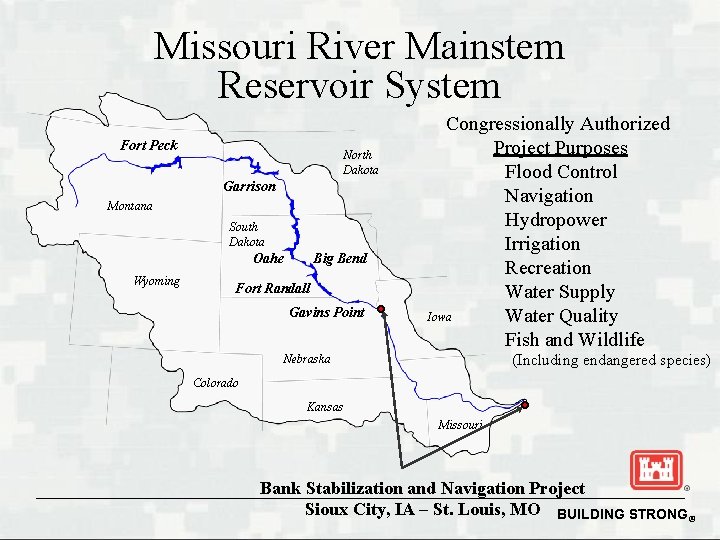 Missouri River Mainstem Reservoir System Fort Peck North Dakota Garrison Montana South Dakota Oahe