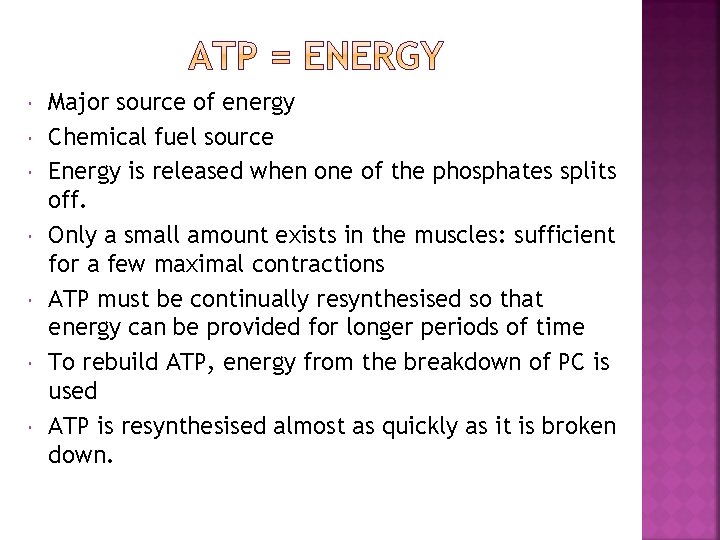  Major source of energy Chemical fuel source Energy is released when one of