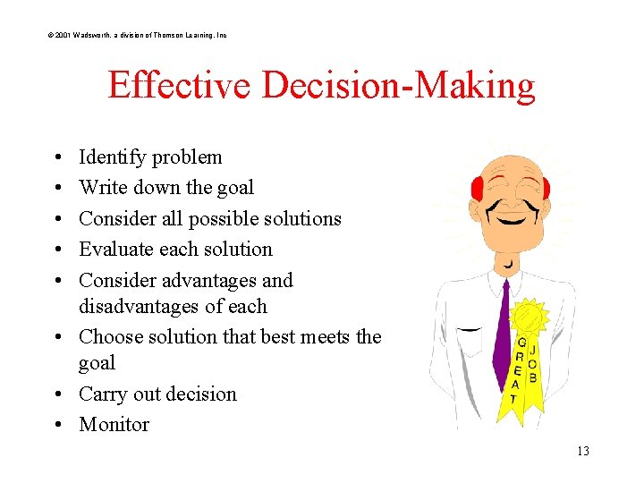 © 2001 Wadsworth, a division of Thomson Learning, Inc Effective Decision-Making • • •