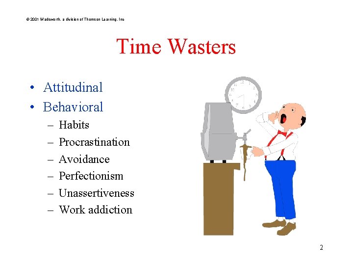 © 2001 Wadsworth, a division of Thomson Learning, Inc Time Wasters • Attitudinal •