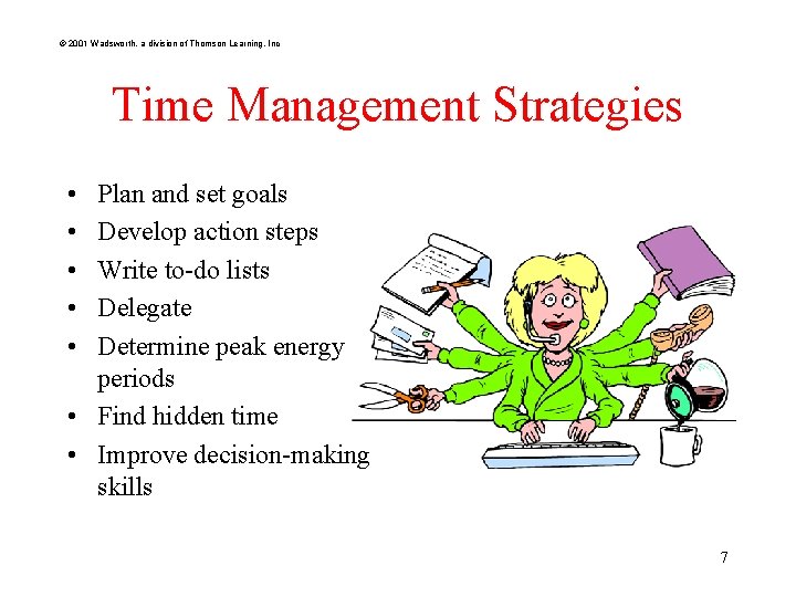 © 2001 Wadsworth, a division of Thomson Learning, Inc Time Management Strategies • •