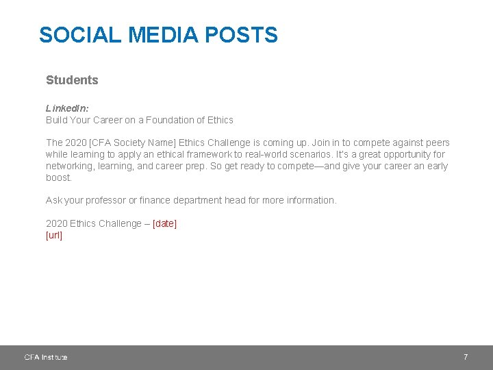SOCIAL MEDIA POSTS Students Linked. In: Build Your Career on a Foundation of Ethics