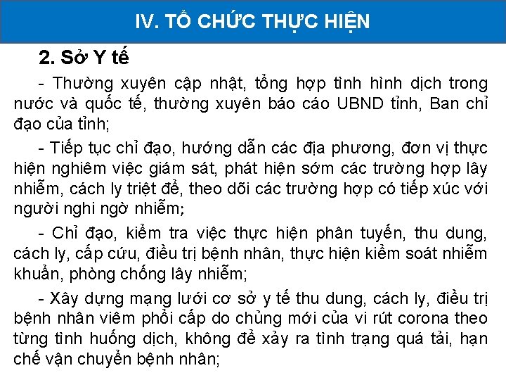 2. Sở YII. tếCÁC IV. TỔ CHỨC THỰC HIỆN KHAI HOẠT ĐỘNG ĐÃ TRIỂN