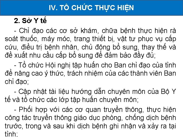 2. Sở YII. tếCÁC IV. TỔ CHỨC THỰC HIỆN KHAI HOẠT ĐỘNG ĐÃ TRIỂN