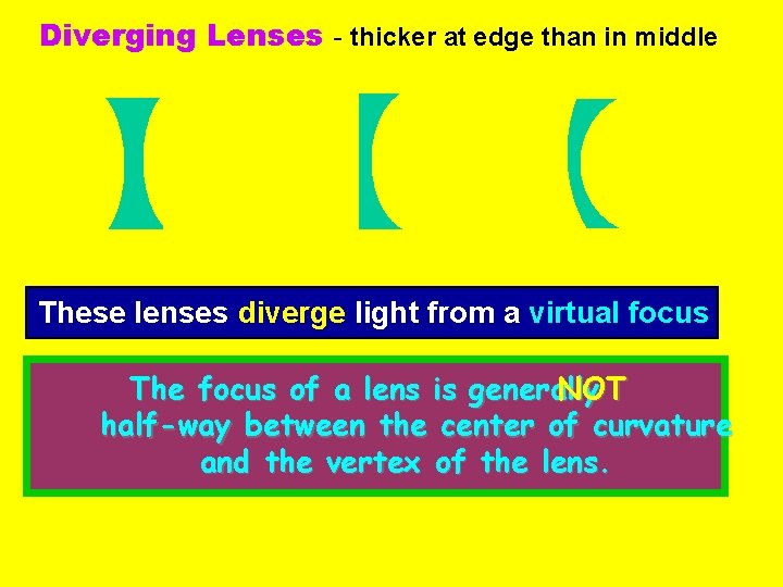 Diverging Lenses - thicker at edge than in middle These lenses diverge light from