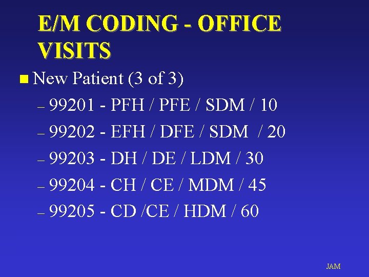 E/M CODING - OFFICE VISITS n New Patient (3 of 3) – 99201 -