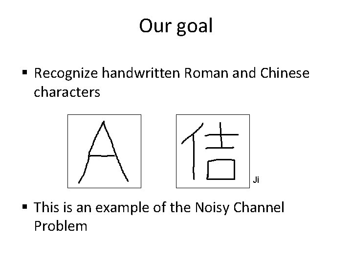 Our goal Recognize handwritten Roman and Chinese characters Ji This is an example of