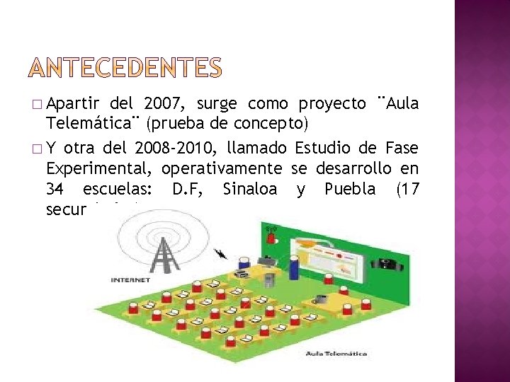 � Apartir del 2007, surge como proyecto ¨Aula Telemática¨ (prueba de concepto) � Y