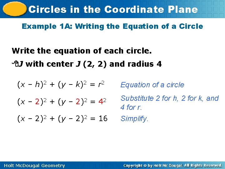 Circles in the Coordinate Plane Monday Test Review