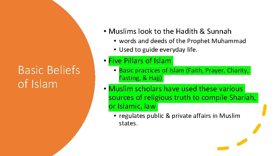  • Muslims look to the Hadith & Sunnah • words and deeds of