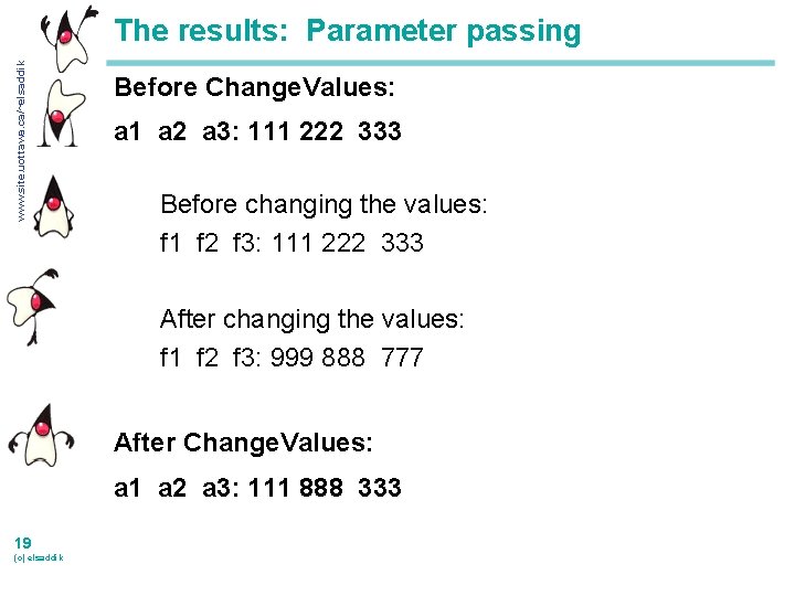 www. site. uottawa. ca/~elsaddik The results: Parameter passing Before Change. Values: a 1 a