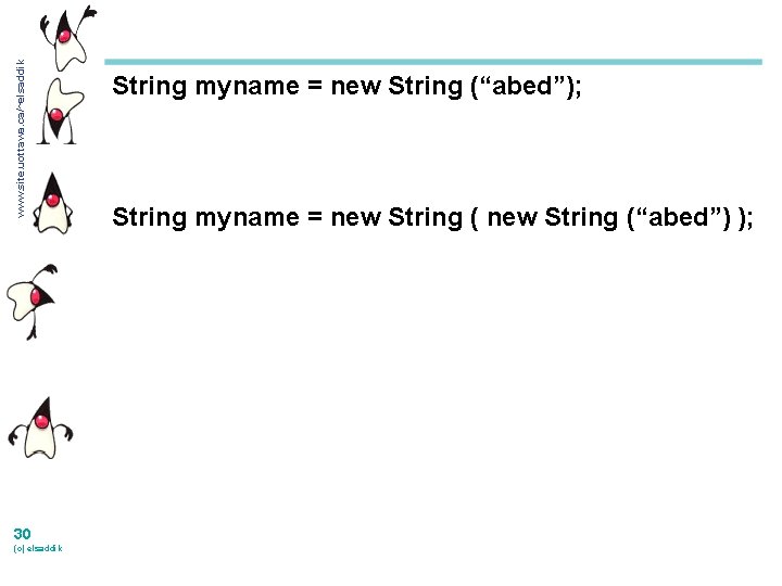 www. site. uottawa. ca/~elsaddik 30 (c) elsaddik String myname = new String (“abed”); String