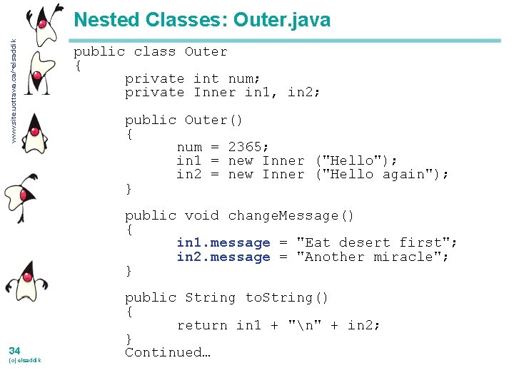 www. site. uottawa. ca/~elsaddik Nested Classes: Outer. java public class Outer { private int