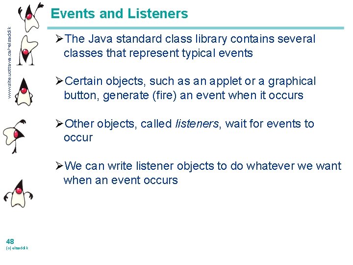 www. site. uottawa. ca/~elsaddik Events and Listeners ØThe Java standard class library contains several