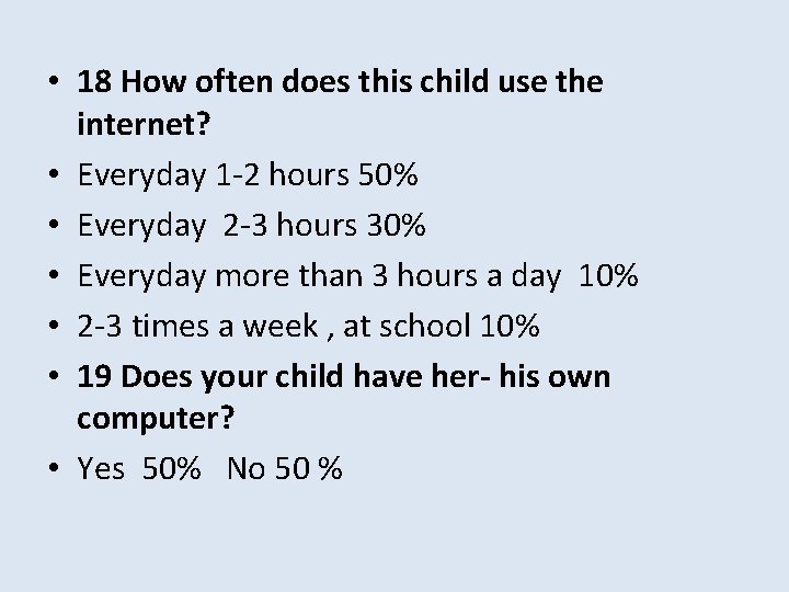  • 18 How often does this child use the internet? • Everyday 1