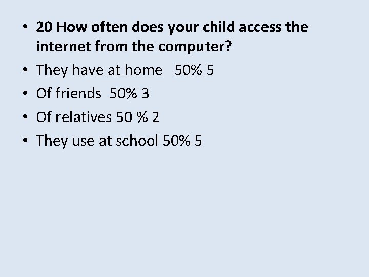  • 20 How often does your child access the internet from the computer?